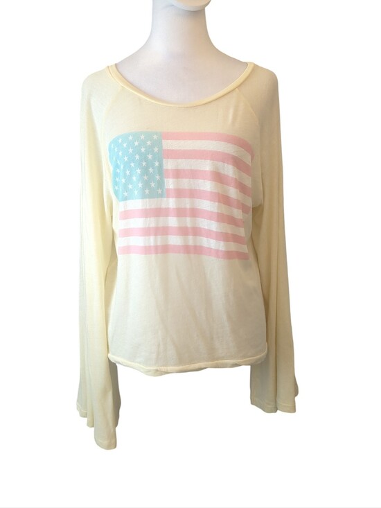 Wildfox Tops - Wildfox Cream Long Sleeve Top with Pastel Flag Graphic Size S